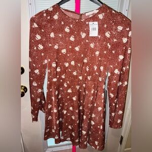 Nordstroms, Lush Rust and Cream Babydoll Dress. Perfect with boots!